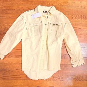 NWT COLOURFUL REBEL Yellow Jaimy STUDS Boyfriend Trucker Jean Jacket Size M $699